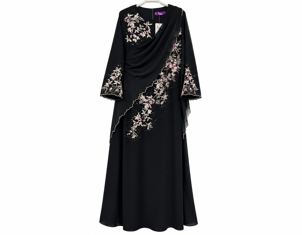 Embroidered Black Abaya Gown