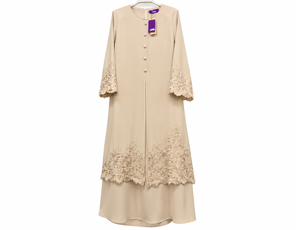 Elegant Cream Embroidered Abaya Outfit