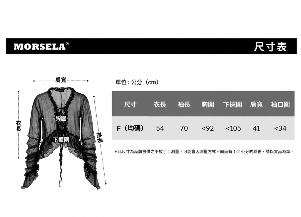 Biểu đồ kích thước áo ren MORSELA