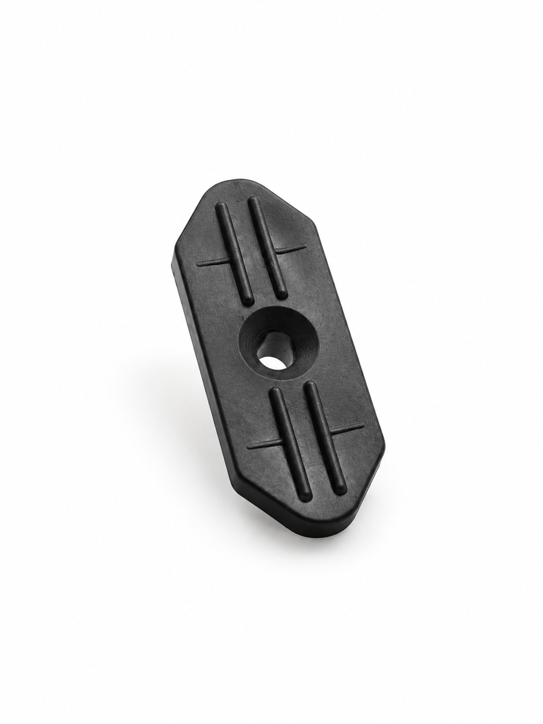 Upright black decking clip on white background