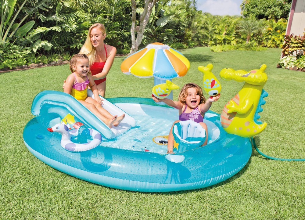 57129 Intex Gator Play Center Inflatable Kiddie Spray Wading Pool