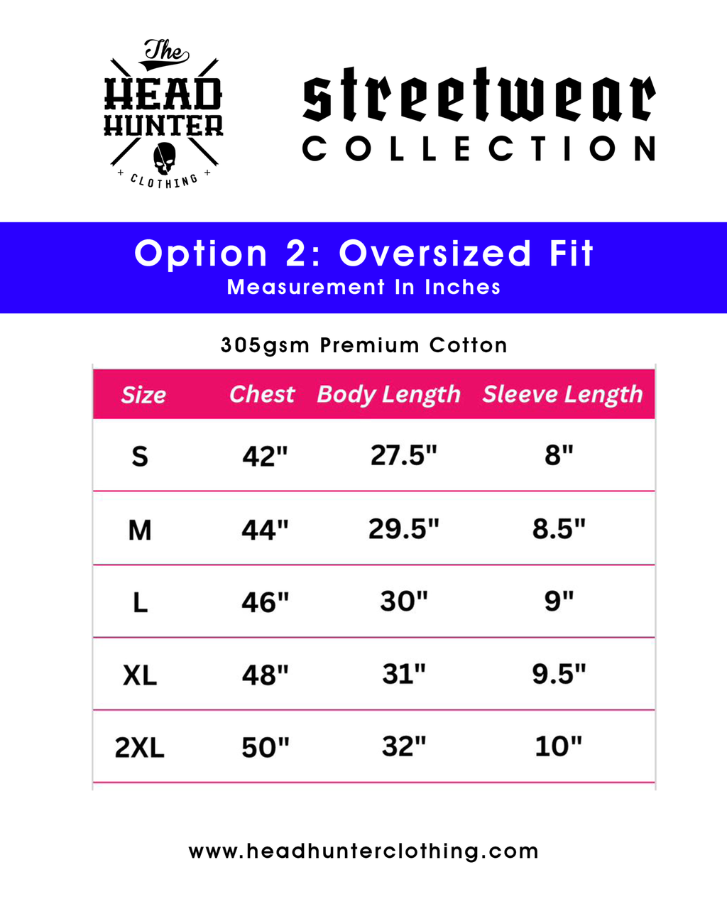 New Size Chart - Oversized