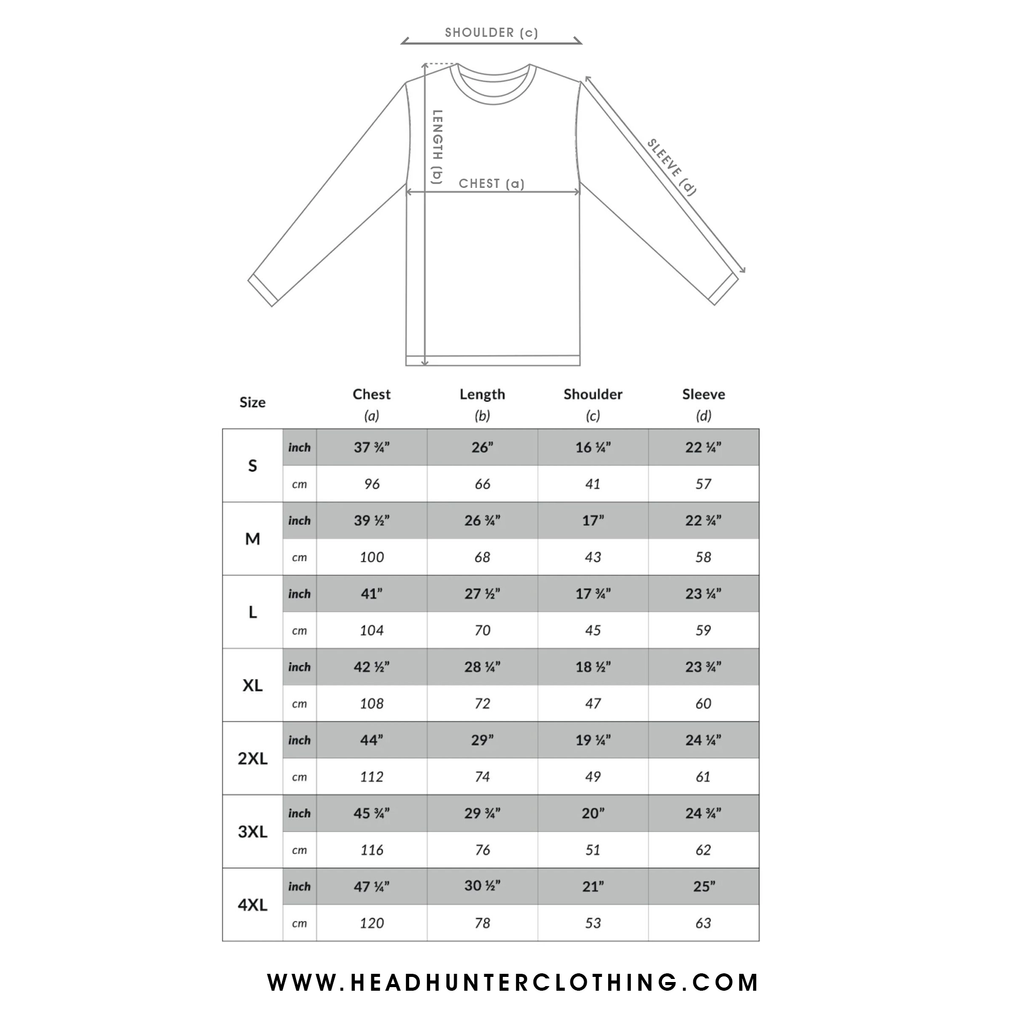 Size Chart - Long Sleeve