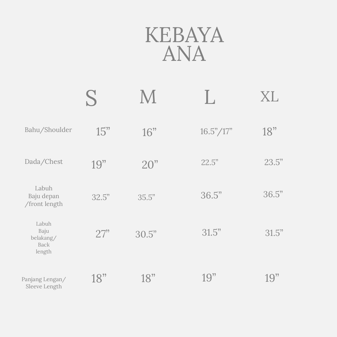 Kebaya Ana Top Measurement