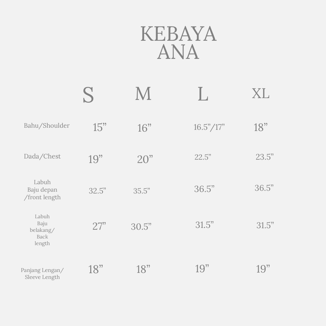 Kebaya Ana Size Measurement 