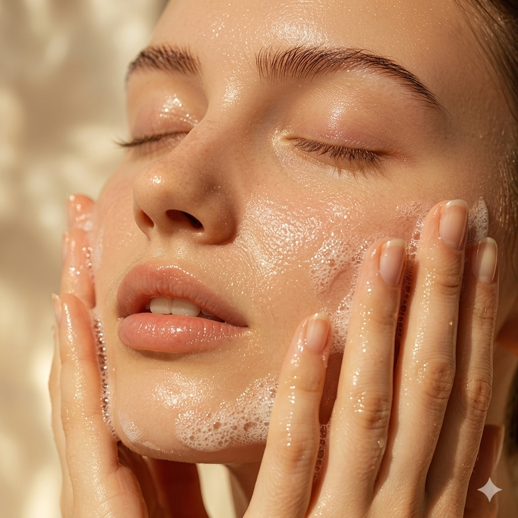 步骤2 在脸上轻轻打圈按摩清洁