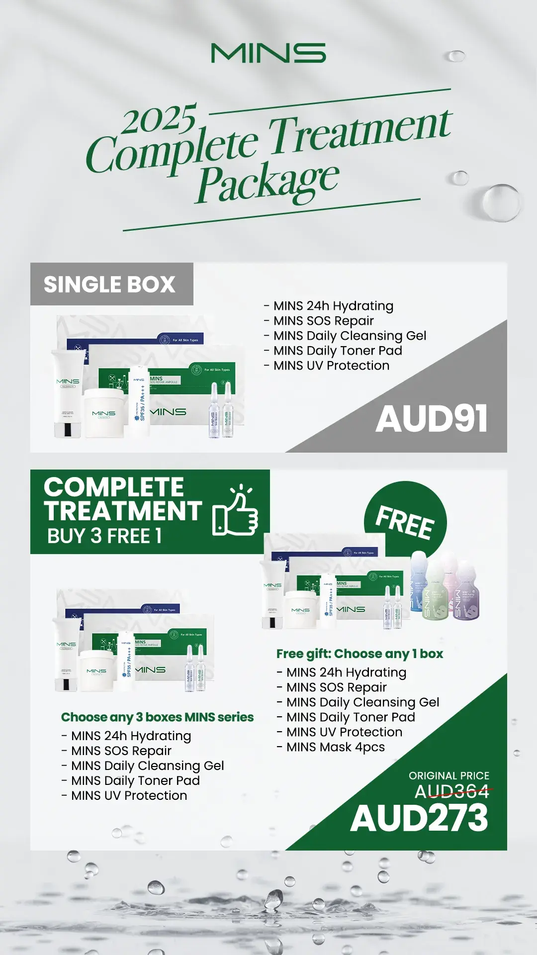 Australia - MINS Series Australia Promo: Buy 3 Get 1 Free - Skincare Set AUD273