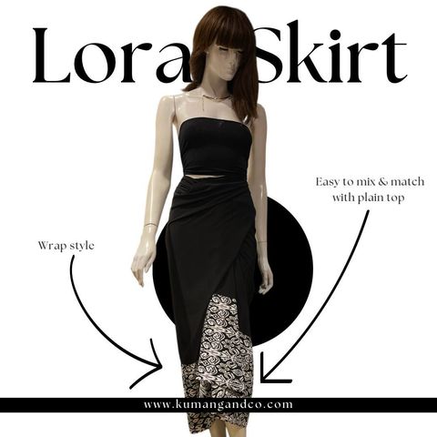 Lora Skirt Pua kumbu Black White Gold