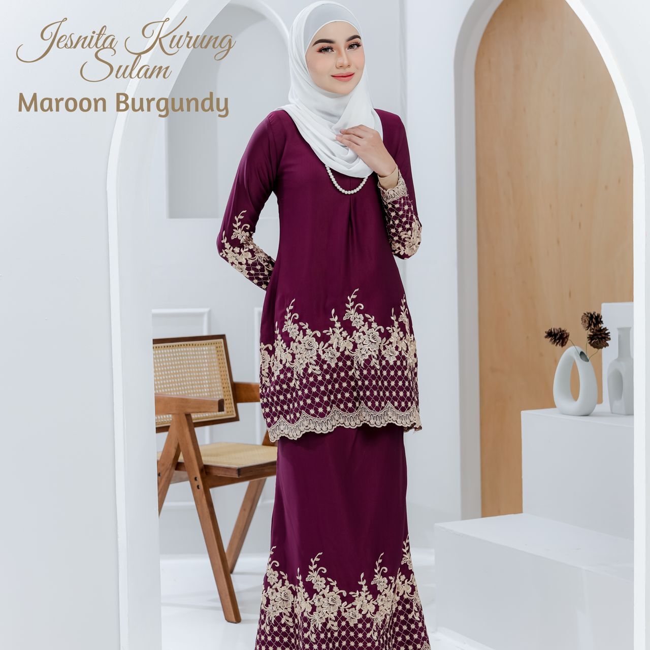 JESNITA KURUNG SULAM MAROON BURGUNDY