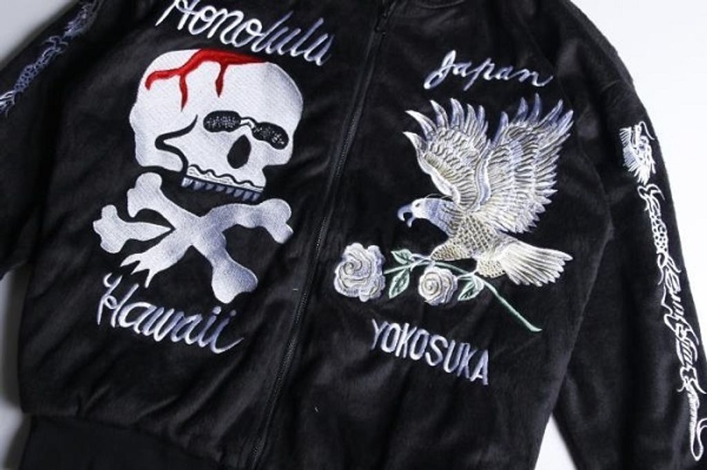 Indie Designs Japanese Yokosuka Velvet Embroidered Bomber Jacket