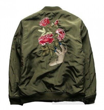 Indie Designs Rose Flower Embroidered MA1 Bomber Jacket