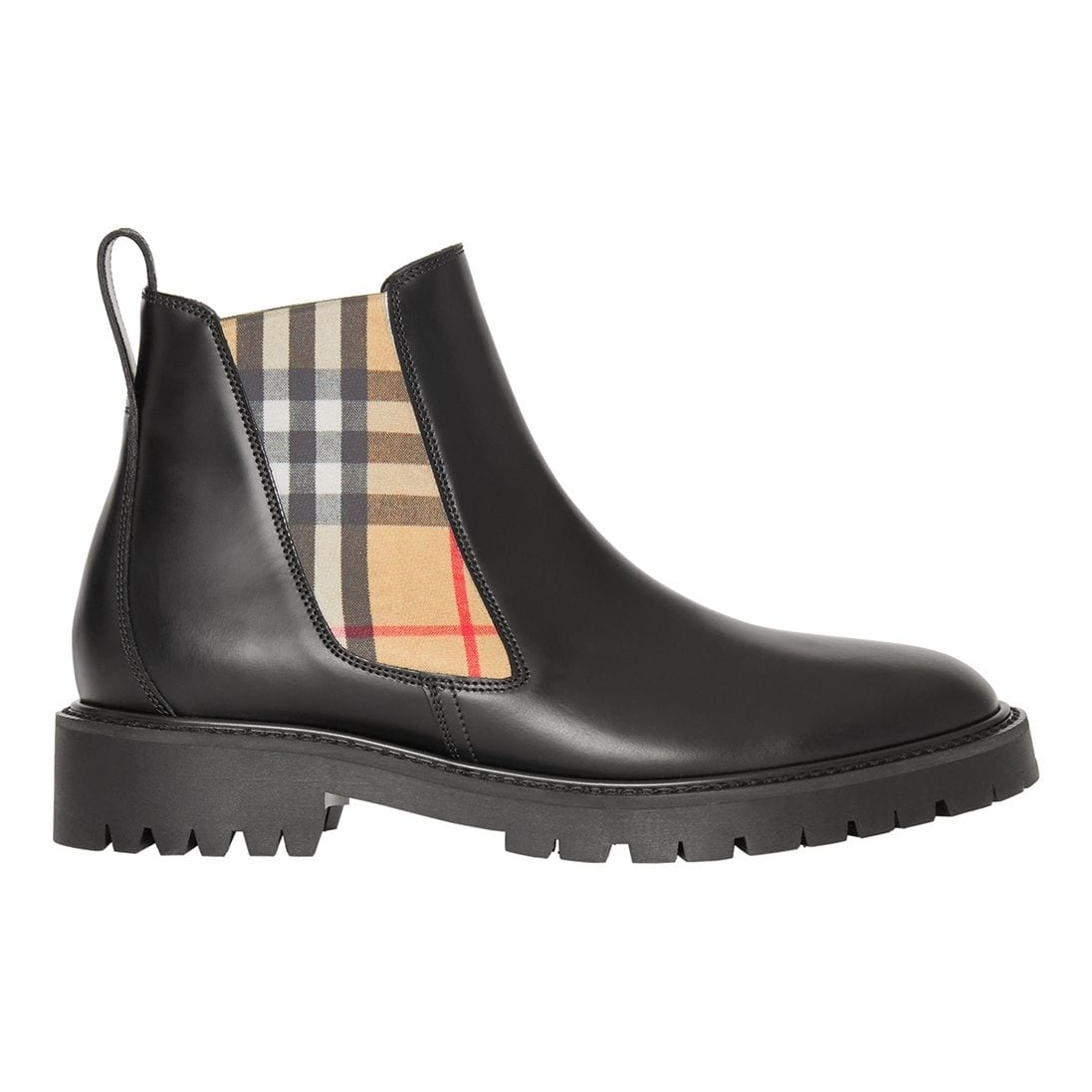vintage check detail leather chelsea boots