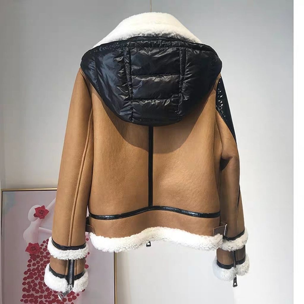 Indie Designs Down Hood Crabier Crop Shearling Jacket – Indie Designs ...