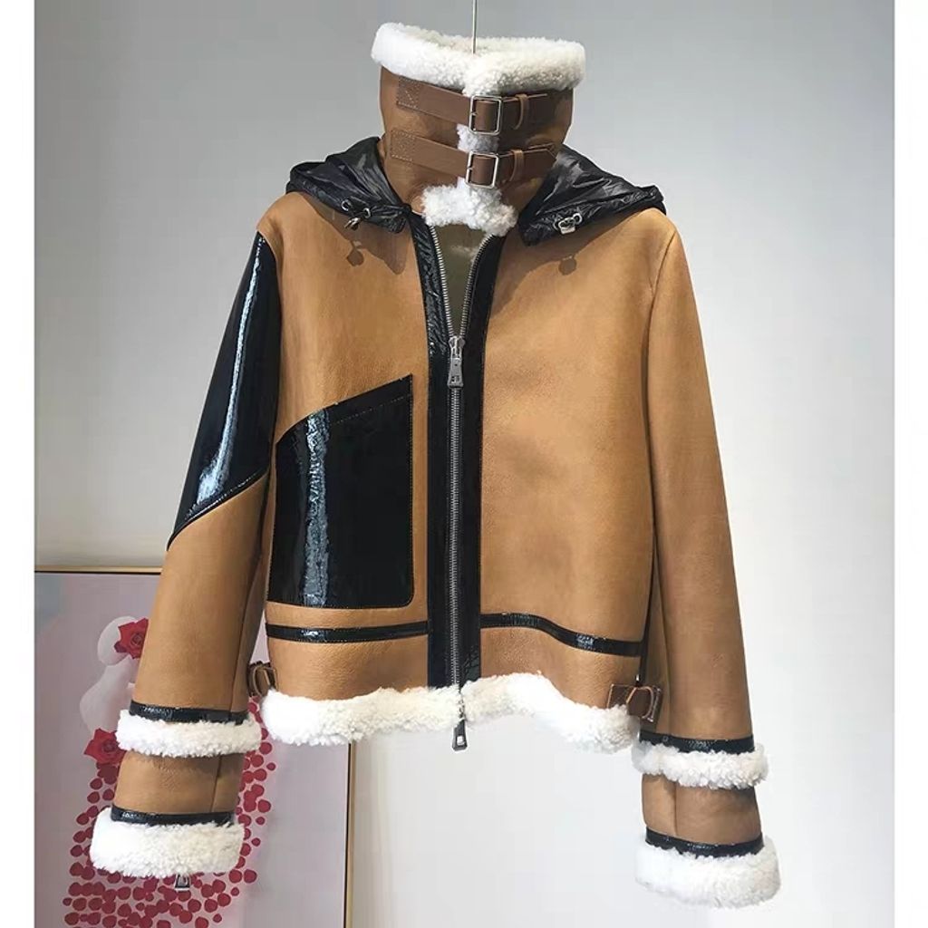 Indie Designs Down Hood Crabier Crop Shearling Jacket – Indie Designs ...