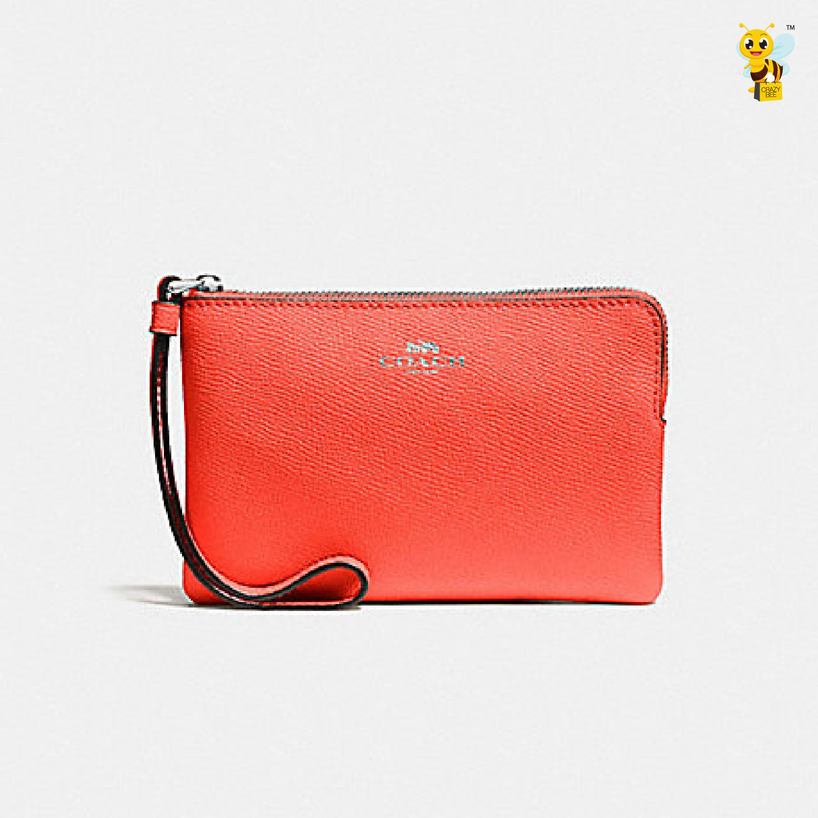 Coach Pre Order F58032 Corner Zip Wristlet In Crossgrain Leather Bright Orange
