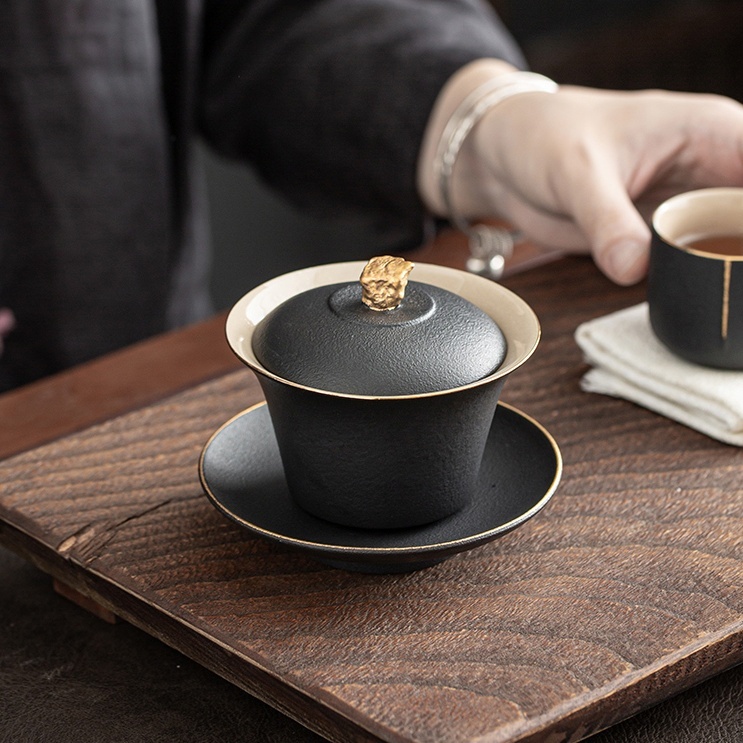 創意黑陶描金禪風蓋碗– 莫莫吾茗︱品生活也品時尚