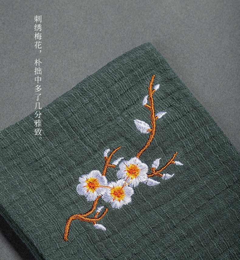 手工刺绣梅花棉麻茶巾3-1