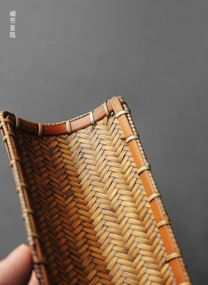 手作竹編簸箕布袋茶則5-4