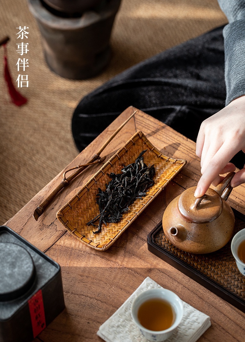 手作竹編簸箕布袋茶則2-6