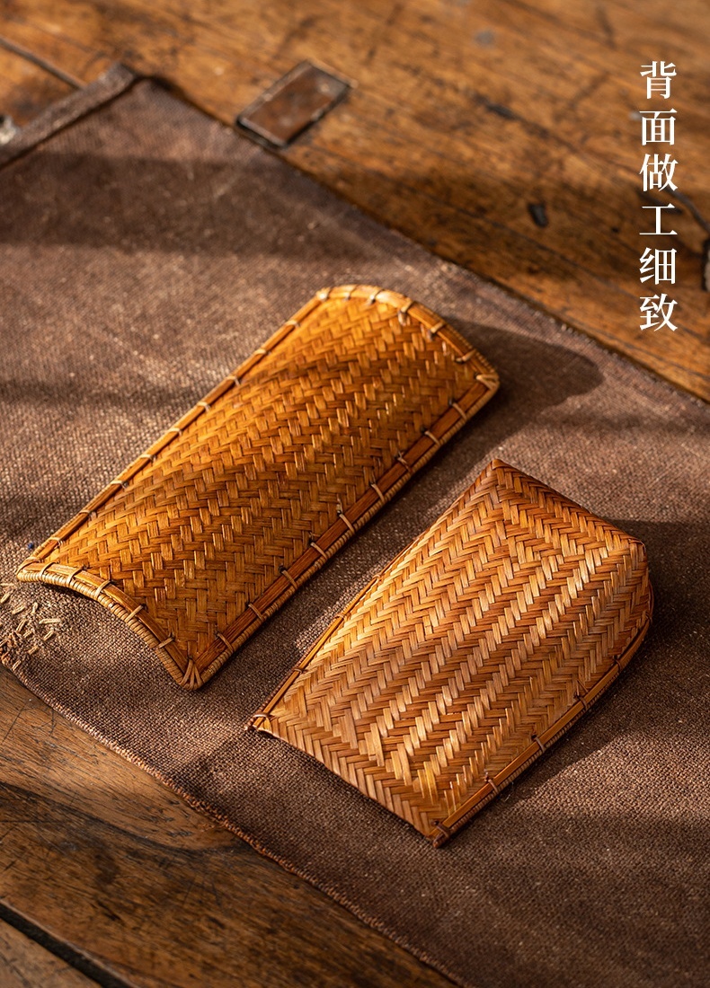 手作竹編簸箕布袋茶則2-5
