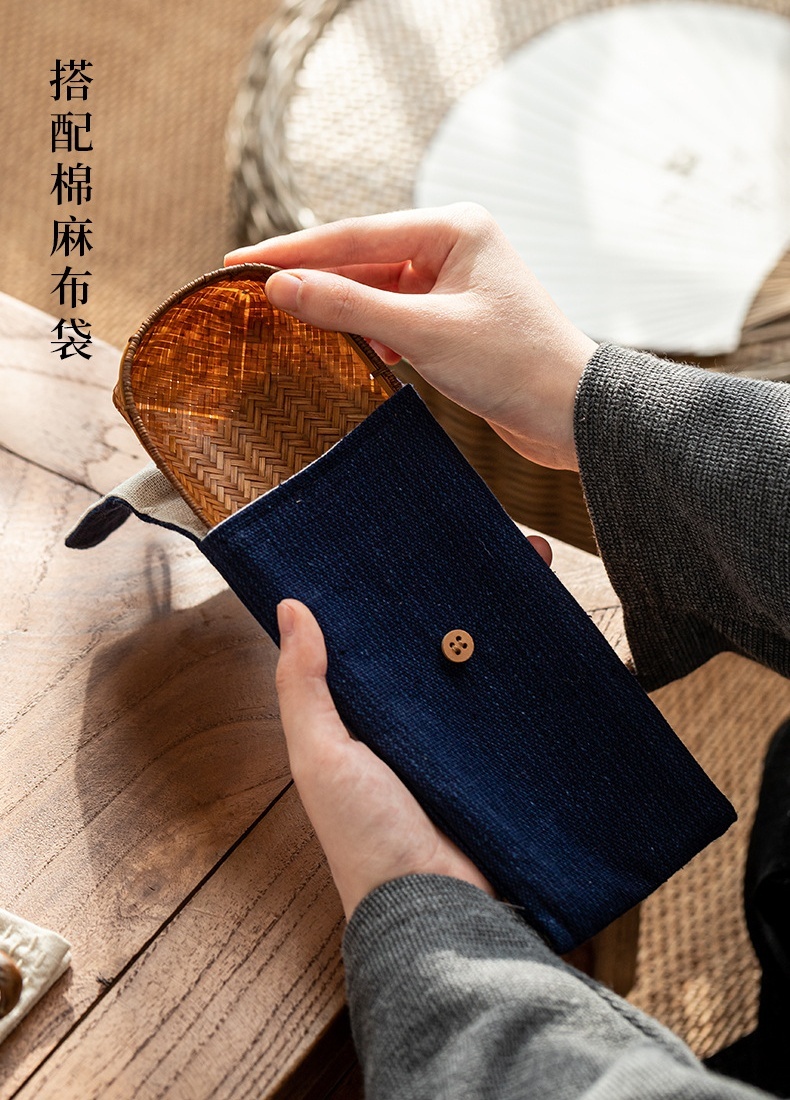 手作竹編簸箕布袋茶則3-1