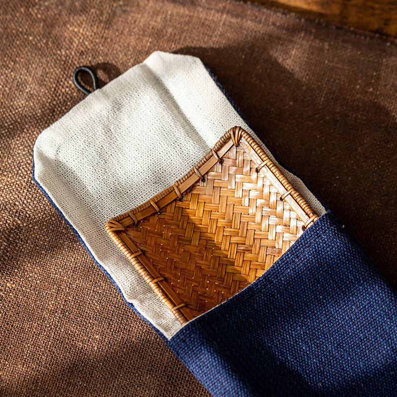 手作竹編簸箕布袋茶則1-5