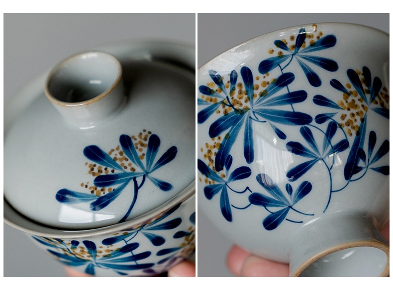 手繪桂花高足蓋碗4-1