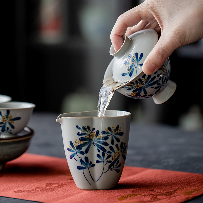 手繪桂花高足蓋碗1-4