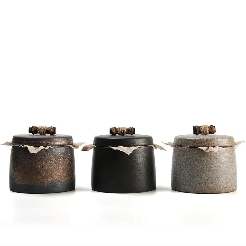 日式復古粗陶竹紐罐1-1