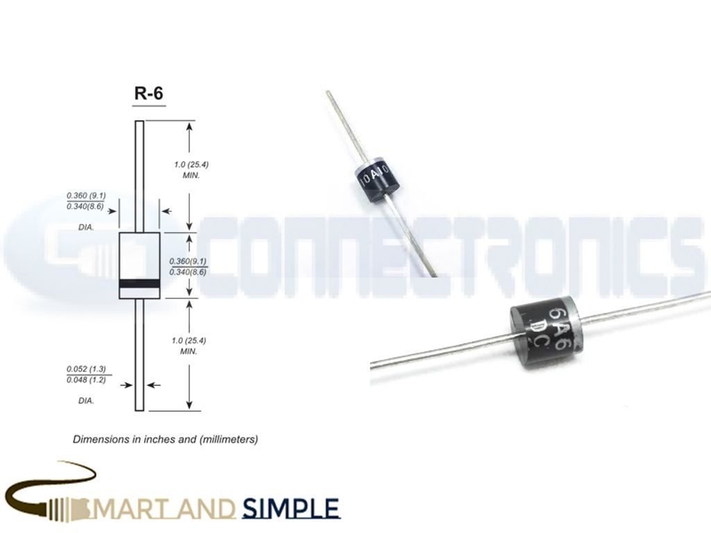 6A10 6A-1000V 10A10 10A-1000V Schottky Rectifier Standard Diodes P-600 –  Connectronics