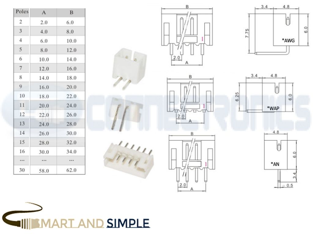 2.0mm pitch Pin header connector wire-board awg30-22 2A 250V .jpg