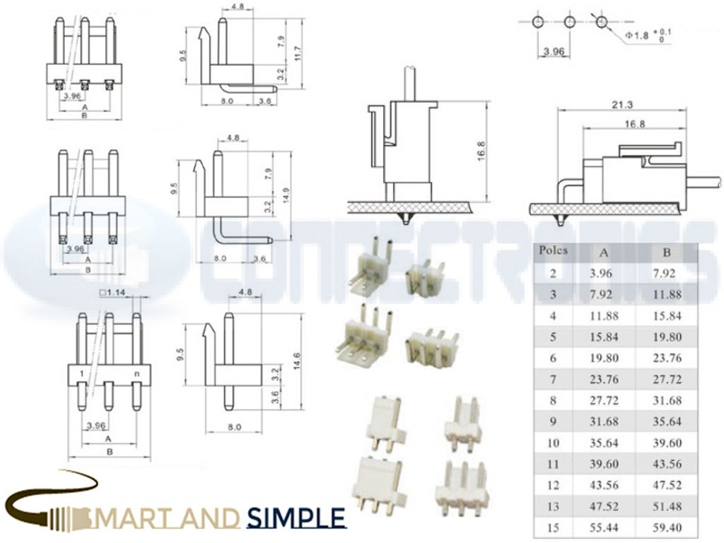 3.96mm pitch Pin header connector wire-board AWG22-18 7.5A 250V  VH3.96  .jpg