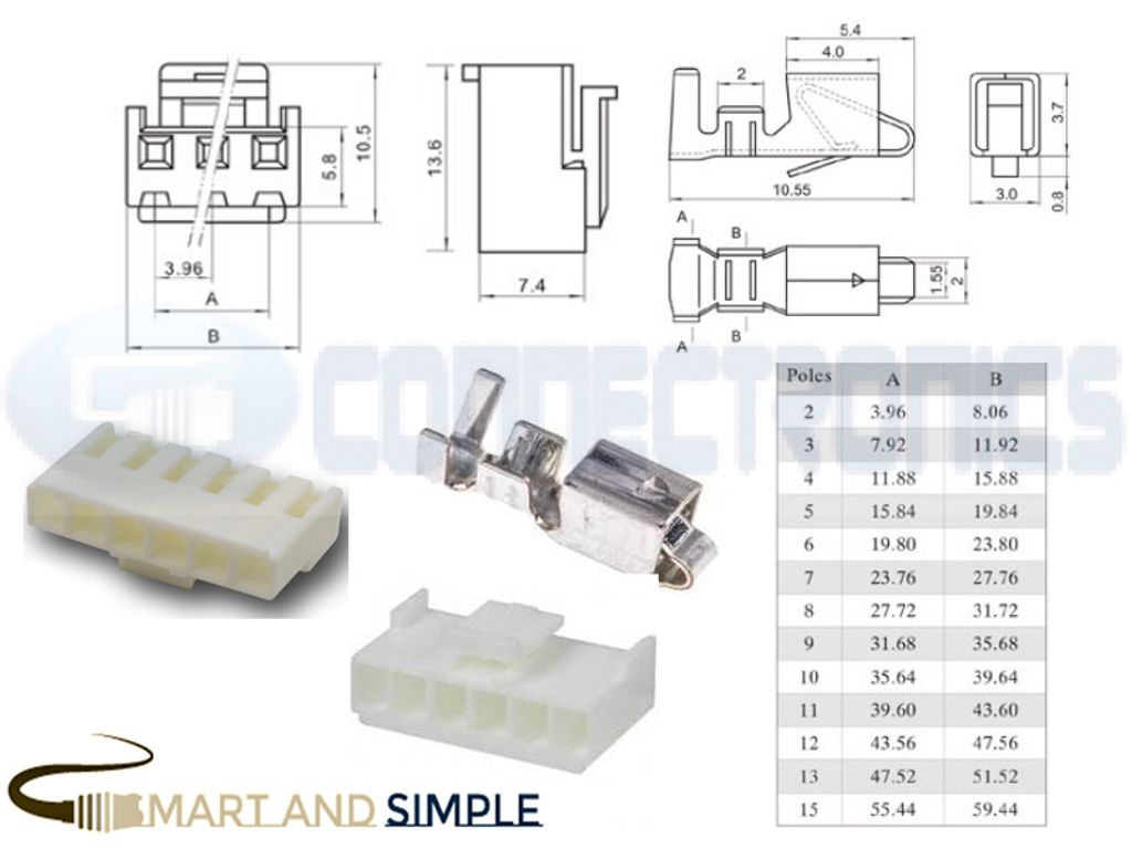 3.96mm pitch Pin socket Connector housing AWG22-18 7.5A 250V  VH3.96 2 .jpg