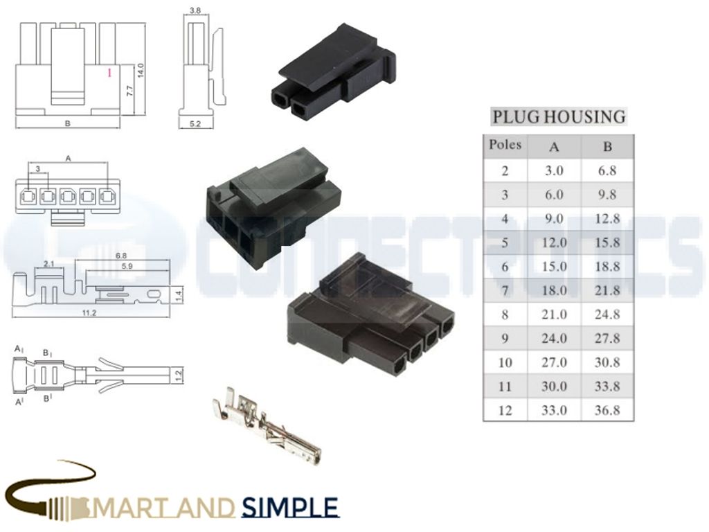 3.00mm pitch Pin socket Connector housing AWG28-22 5A 250V  43645 43030 30001 5556S .JPG