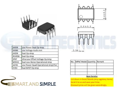 Op Amp LM358 LM386 LM258 JRC4558 OP07 NE5532 UA741 LF353 DIP8副本.jpg