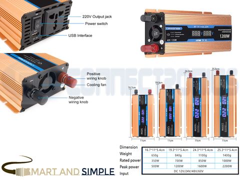 12V to 220V 1200W Car Multi-function Double Digital Display Inverter Household Power Converter