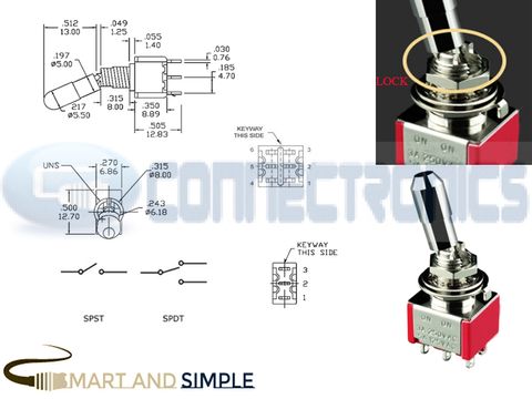 Toggle Switches LOCKING lever SPDT SPST 3P 6P