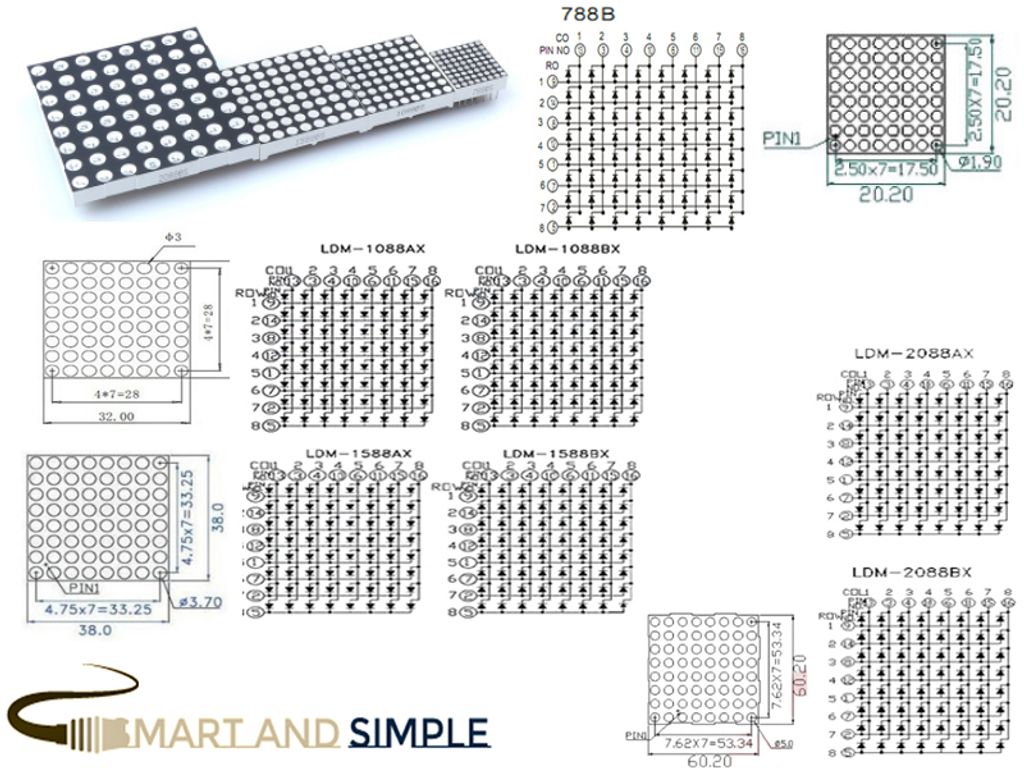 LED dot matrix display anode red 8x8 LED