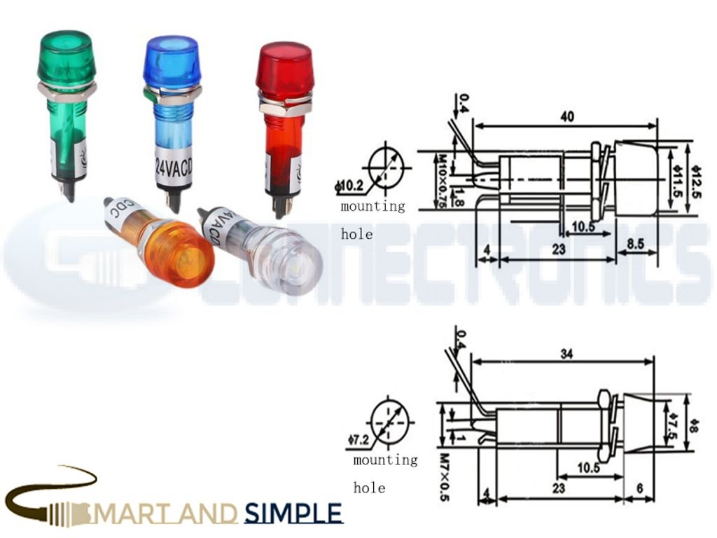 Indicator light mount 10mm 7mm 12v 24v 220v