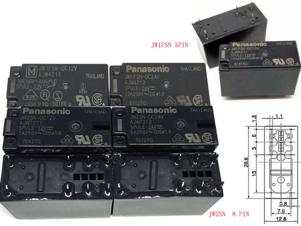 JW1FSN 10A JW2SN 5A DC-24V 5V 12V 8PIN RELAY