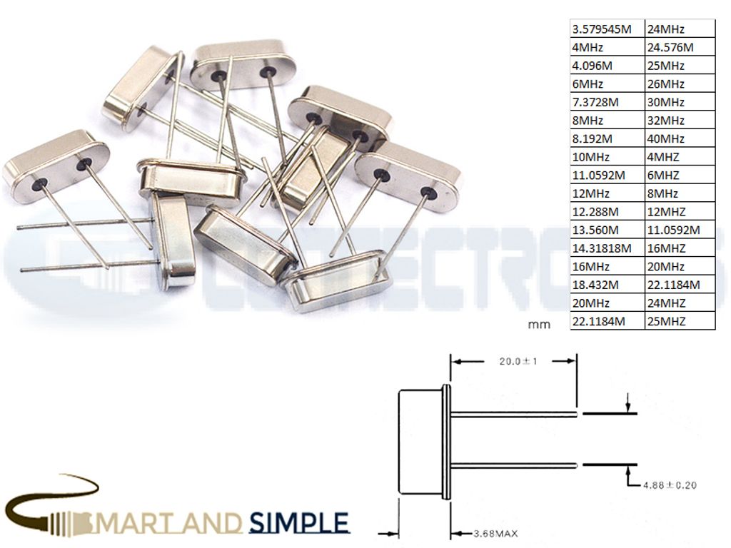 Quartz Crystal Oscillator HC-49s Through Hole