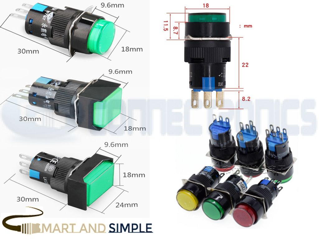 16mm 3p 5p 6p with indicator light latching momentary push button