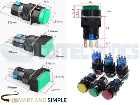 16mm 3p 5p 6p with indicator light latching momentary push button
