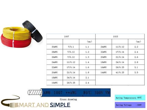 PVC 1007 1015 wire 18AWG electronic wire tinned pure copper wire