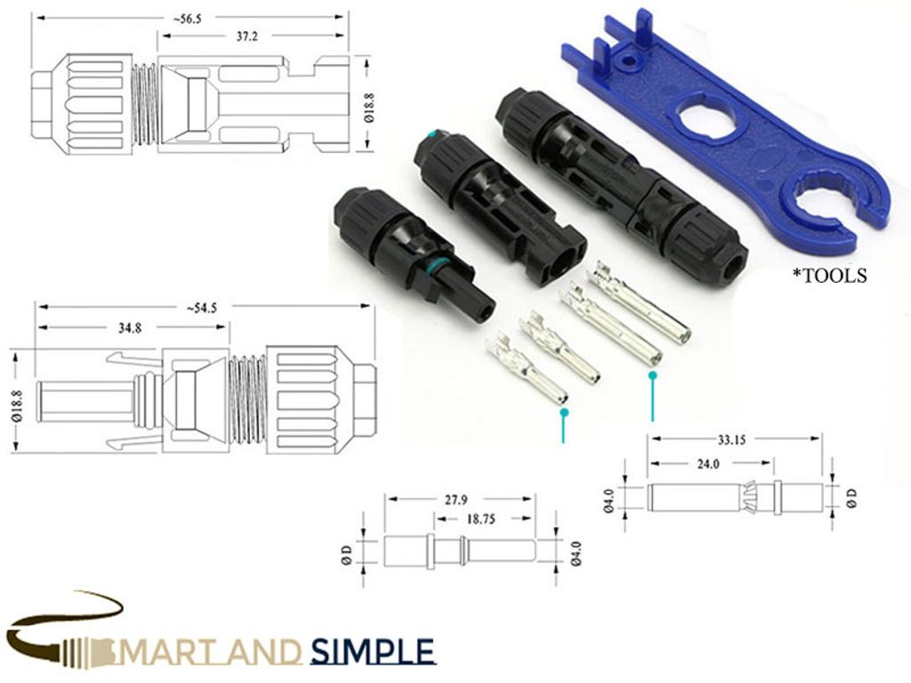 MC4 Connector 30A Solar Panel Connector Waterproof IP67 TUV