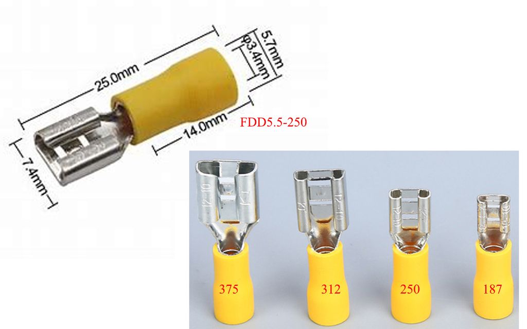 Female insulated electrical cold-pressed crimp terminal FDD5.5-250 AWG 12-10 4.0-6.0mm2 3
