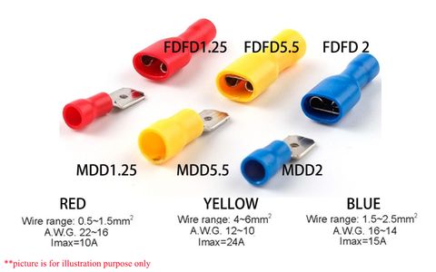 Quick Disconnect Terminal, Receptacle Connector Crimp Insulated Wire Cable Connector Terminal MDD FDFD