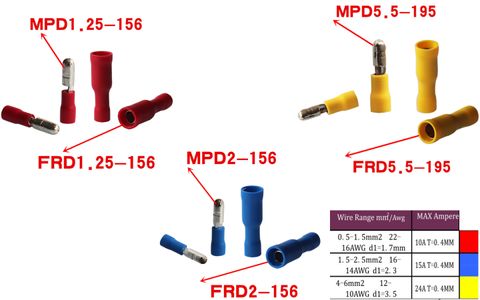 FRD MPD Bullet Terminal, Female and Male Insulated Electric Connector Crimp Terminal 2