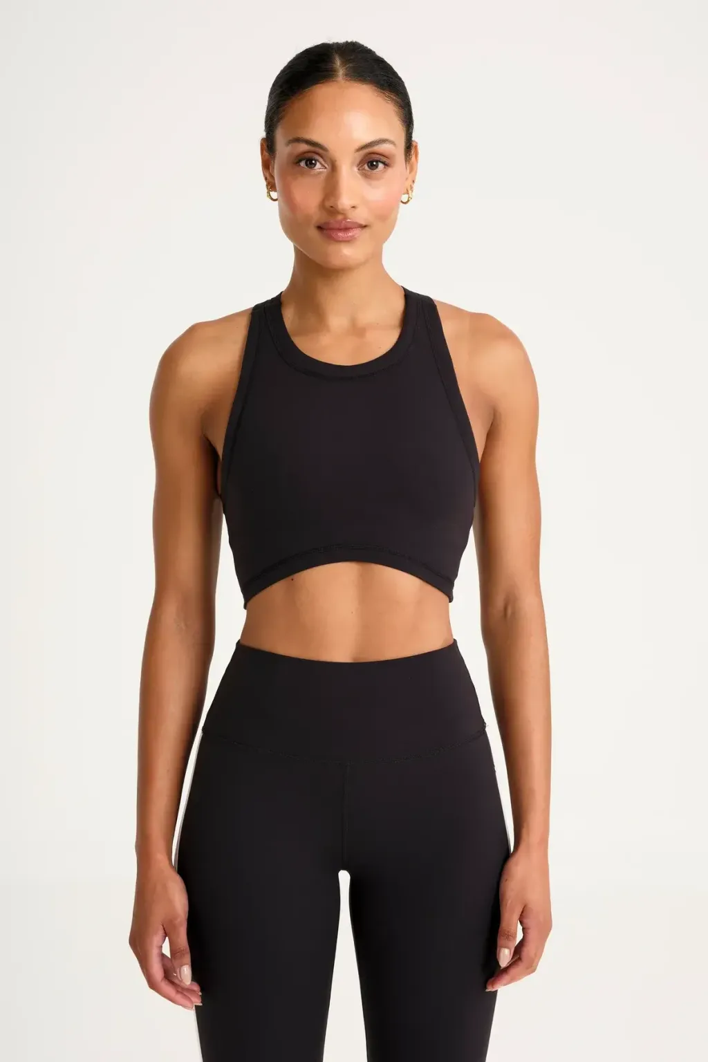 A4C187_BLK_CloudCore_HighNeckLongLineSportsBra_FrontCropped