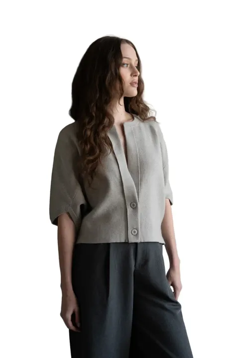 2_Button_Short_Sleeve_Cardigan_in_Could_Gray